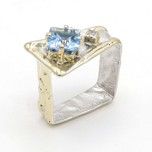 14K Gold & Crystalline Silver Diamond & Blue Topaz Ring - 37416-Shelli Kahl-Renee Taylor Gallery