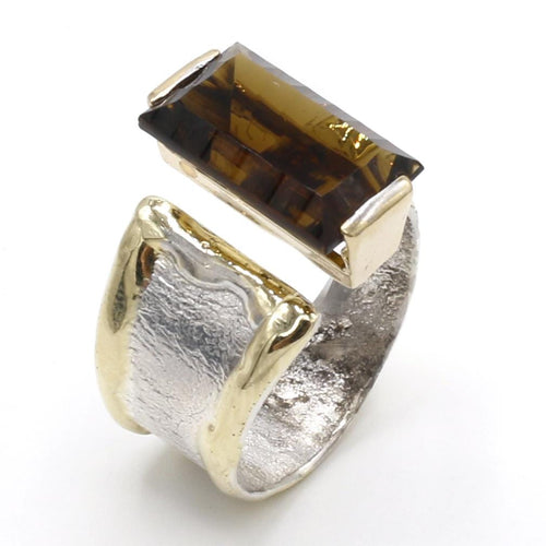 14K Gold & Crystalline Silver Cognac Quartz Ring - 40361-Shelli Kahl-Renee Taylor Gallery