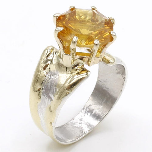 14K Gold & Crystalline Silver Citrine Ring - 40363-Shelli Kahl-Renee Taylor Gallery