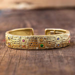 Notes Cuff Bracelet with Rainbow Sapphires in 18K Yellow Gold - B-42S-RAIN-Alex Sepkus-Renee Taylor Gallery