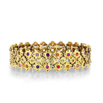 Flora Wide Link Bracelet with Sapphires and Natural Color Diamonds in 18K Yellow Gold - B-51SDC-Alex Sepkus-Renee Taylor Gallery