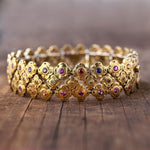 Flora Wide Link Bracelet with Sapphires and Natural Color Diamonds in 18K Yellow Gold - B-51SDC-Alex Sepkus-Renee Taylor Gallery