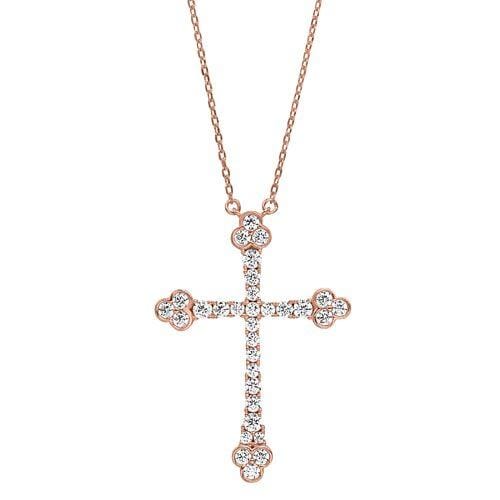 Rose Gold Vermeil Finish Sterling Silver Micropave Cross Pendant - BL2271NRG-Kelly Waters-Renee Taylor Gallery