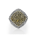 18K Yellow Gold Sterling Silver Signature Scroll Cushion Square Ring - GRU2467-Lois Hill-Renee Taylor Gallery