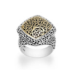 18K Yellow Gold Sterling Silver Signature Scroll Cushion Square Ring - GRU2467-Lois Hill-Renee Taylor Gallery
