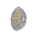 18K Yellow Gold Sterling Silver Signature Scroll Marquise Ring - GRU2469-Lois Hill-Renee Taylor Gallery