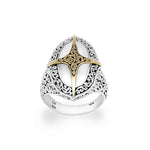 18K Yellow Gold Sterling Silver Signature Scroll Cushion Square Ring - GRU2474-Lois Hill-Renee Taylor Gallery