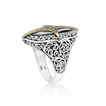 18K Yellow Gold Sterling Silver Signature Scroll Cushion Square Ring - GRU2474-Lois Hill-Renee Taylor Gallery