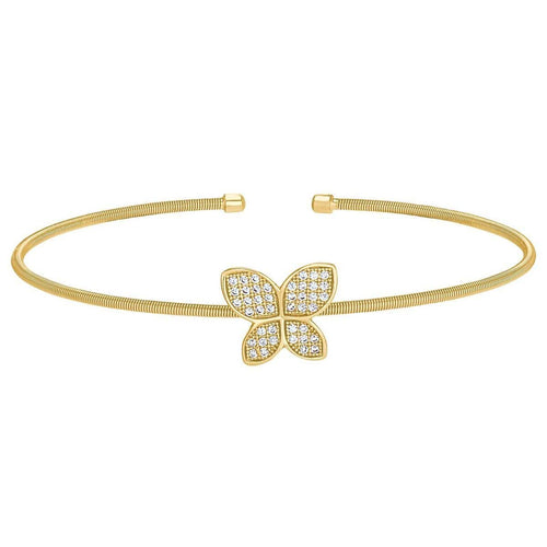 Gold Finish Sterling Silver Cable Cuff Butterfly Bracelet - LL7085B-G-Kelly Waters-Renee Taylor Gallery