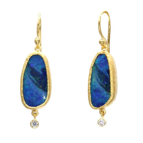 Marika Diamond, Blue Opal & 14k Gold Earrings - M7208-Marika-Renee Taylor Gallery