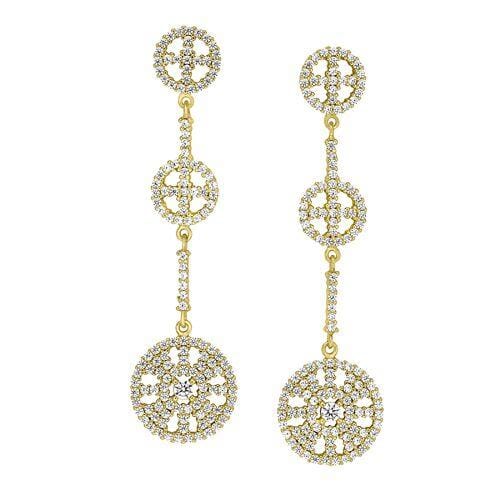 Gold Vermeil Finish Sterling Silver Micropave Three Circle Drop Earrings - BL2261EG-Kelly Waters-Renee Taylor Gallery