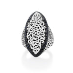 Sterling Silver Black Sapphire Classic Signature Scroll Marquise Ring - XRU269-Lois Hill-Renee Taylor Gallery