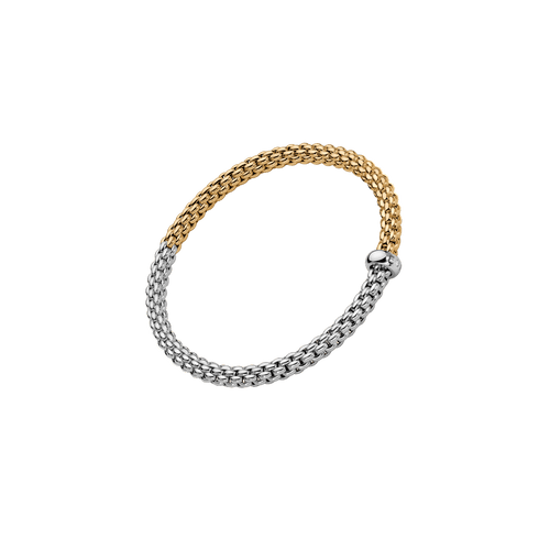 FOPE Solo Flex'it bracelet in 18K white and yellow gold bicolour mesh with white gold diamond rondel, reference 01M06B2_BB_2_XBX
