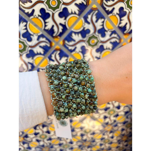 Faceted African Turquoise & Sterling Silver Cuff Bracelet Small-Carol Kahn-Renee Taylor Gallery