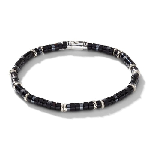 Heishi Silver Bracelet with 4mm Treated Black Onyx and Hematite Beads - BUS900698BONHE-John Hardy-Renee Taylor Gallery