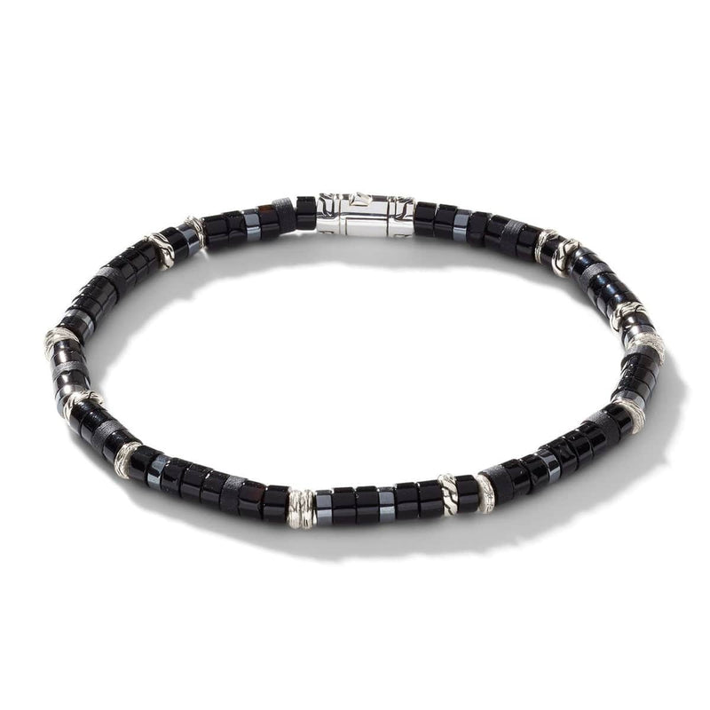 Heishi Silver Bracelet with 4mm Treated Black Onyx and Hematite Beads - BUS900698BONHE-John Hardy-Renee Taylor Gallery