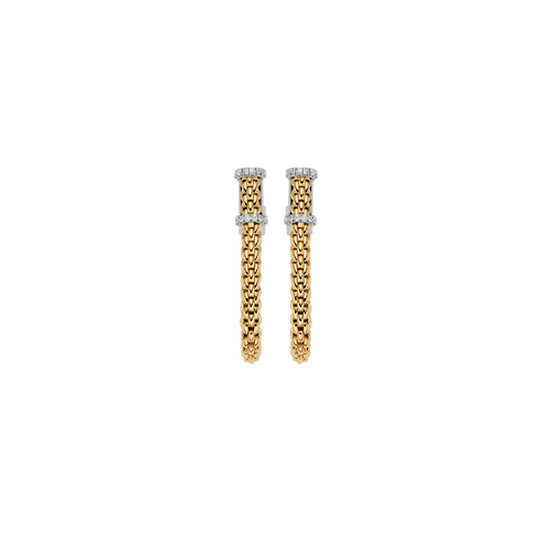 FOPE Essentials 18K yellow gold Flex'it mesh drop earrings with white gold diamond rondel, reference 10E08OX_BB_G_XBX_000