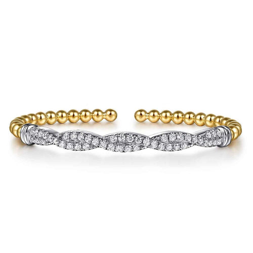 14K Mix of White and Yellow Gold RD Diamond Bangle Bujukan Collection - BG5090-57M45JJ-Gabriel & Co.-Renee Taylor Gallery