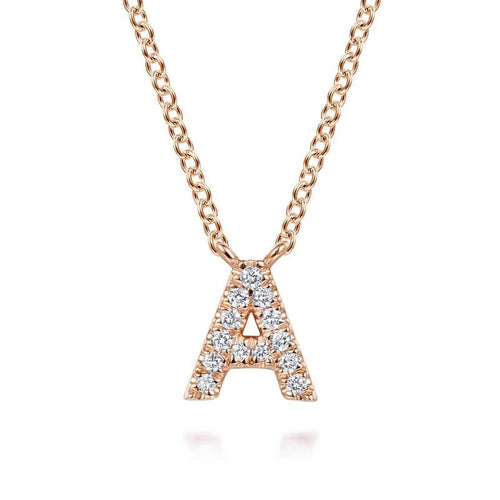 14K Pink Gold Diamond A Initial Pendant Necklace - NK8132A-K45JJ-Gabriel & Co.-Renee Taylor Gallery