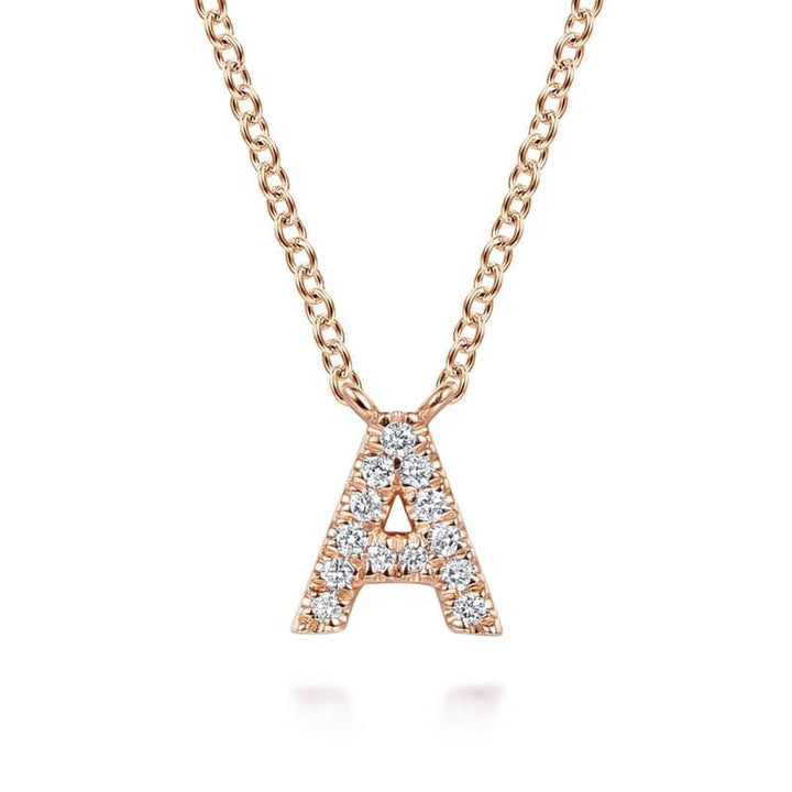 14K Pink Gold Diamond A Initial Pendant Necklace - NK8132A-K45JJ-Gabriel & Co.-Renee Taylor Gallery