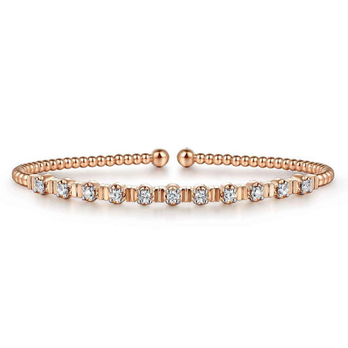 14K Rose Gold Bujukan Bead Cuff Bracelet with Diamond Stations Bujukan Collection - BG4228-57K45JJ-Gabriel & Co.-Renee Taylor Gallery