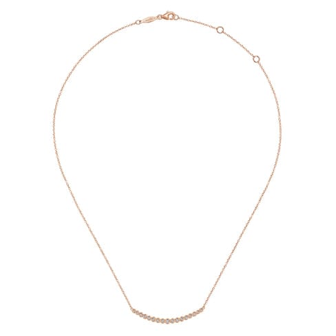 14K Rose Gold Curved Bar Necklace with Round Diamonds - NK5796K45JJ-Gabriel & Co.-Renee Taylor Gallery