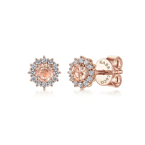 14K Rose Gold Round Morganite and Diamond Stud Earrings - EG11819K45MO-Gabriel & Co.-Renee Taylor Gallery