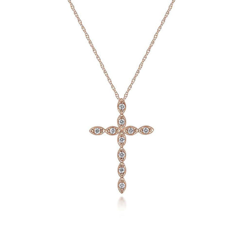 14K Rose Gold Segmented Diamond Cross Necklace - NK2211K45JJ-Gabriel & Co.-Renee Taylor Gallery