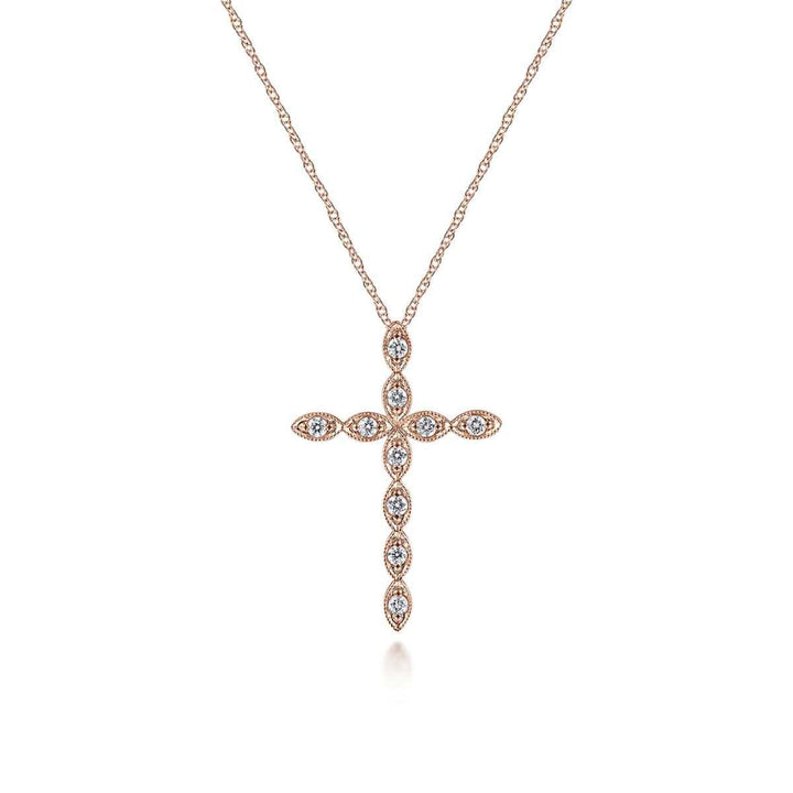 14K Rose Gold Segmented Diamond Cross Necklace - NK2211K45JJ-Gabriel & Co.-Renee Taylor Gallery