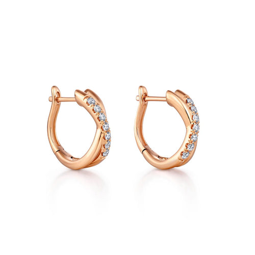 14K Rose Gold Twisted 15mm Diamond Huggies - EG13328K45JJ-Gabriel & Co.-Renee Taylor Gallery