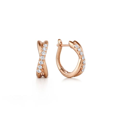 14K Rose Gold Twisted 15mm Diamond Huggies - EG13328K45JJ-Gabriel & Co.-Renee Taylor Gallery