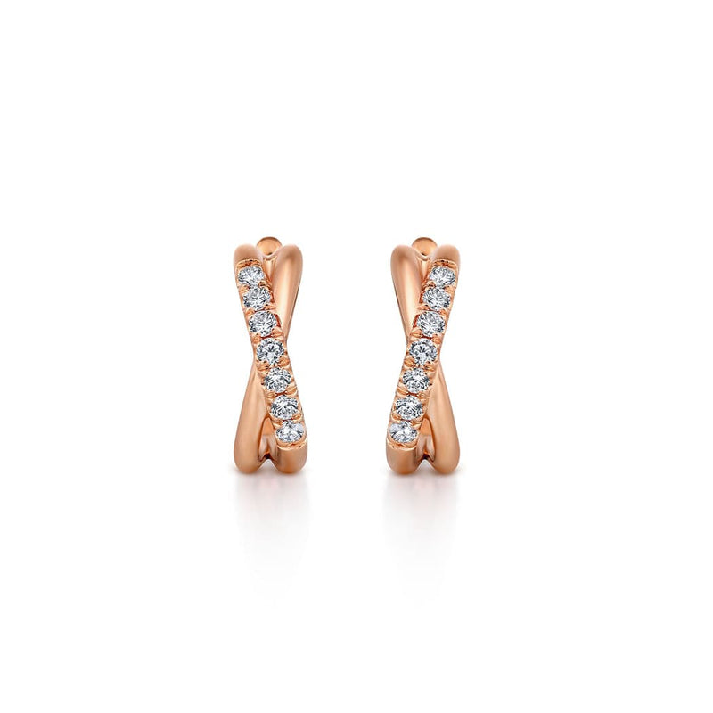 14K Rose Gold Twisted 15mm Diamond Huggies - EG13328K45JJ-Gabriel & Co.-Renee Taylor Gallery