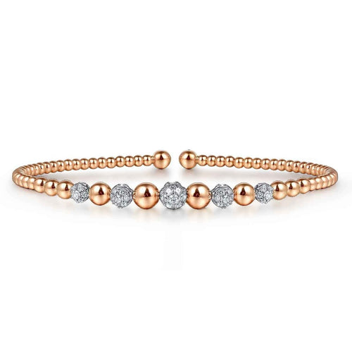 14K Rose-White Gold Bujukan Diamond RD Stations Bangle Bujukan Collection - BG4362-57T45JJ-Gabriel & Co.-Renee Taylor Gallery