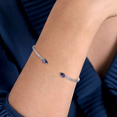 14K White Gold Arrow Sapphire and Diamond Cuff Bracelet - BG4770-62W45SA-Gabriel & Co.-Renee Taylor Gallery