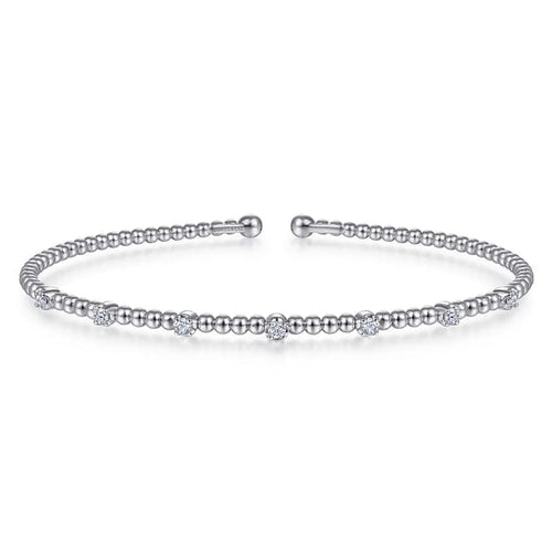 14K White Gold Bujukan Bead Cuff Bracelet with Diamond Stations - BG4436-57W45JJ-Gabriel & Co.-Renee Taylor Gallery