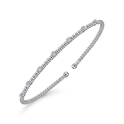 14K White Gold Bujukan Bead Cuff Bracelet with Diamond Stations - BG4436-57W45JJ-Gabriel & Co.-Renee Taylor Gallery