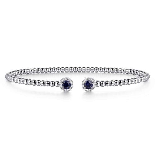 14K White Gold Bujukan Bead Split Cuff RD Bracelet with Sapphire and Diamond Bujukan Collection - BG4122-57W45SA-Gabriel & Co.-Renee Taylor Gallery