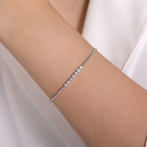 14K White Gold Bujukan Cuff Bracelet with Cluster Diamond Stations - BG4116-62W45JJ-Gabriel & Co.-Renee Taylor Gallery
