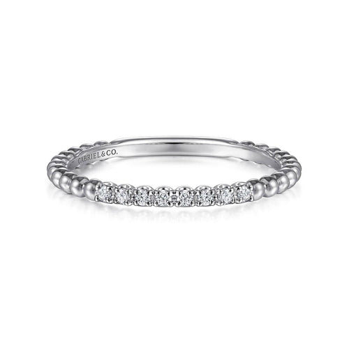 14K White Gold Bujukan Bead and RD Diamond Stackable Ring Bujukan Collection - LR51823W45JJ-Gabriel & Co.-Renee Taylor Gallery