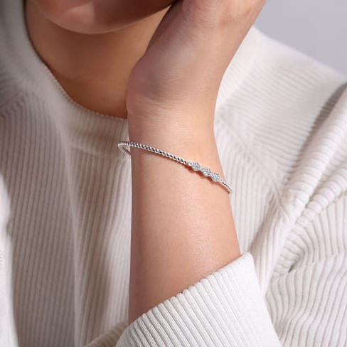 14K White Gold Bujukan Cuff Bracelet with Cluster Diamond Hexagon Stations - BG4117-62W45JJ-Gabriel & Co.-Renee Taylor Gallery