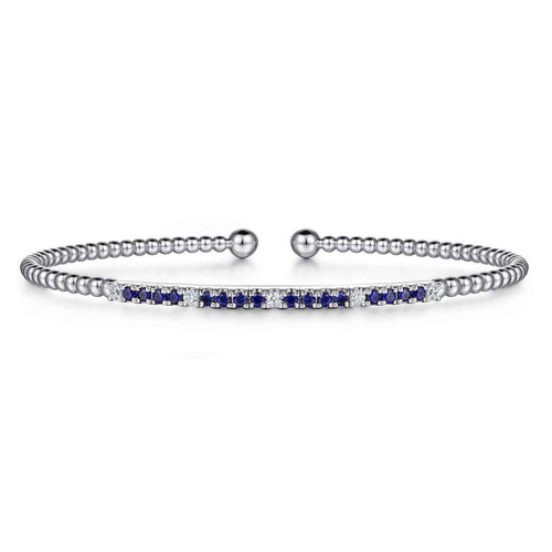 14K White Gold Bujukan Diamond and RD Blue Sapphire Split Bangle Bujukan Collection - BG4702-57W45SA-Gabriel & Co.-Renee Taylor Gallery