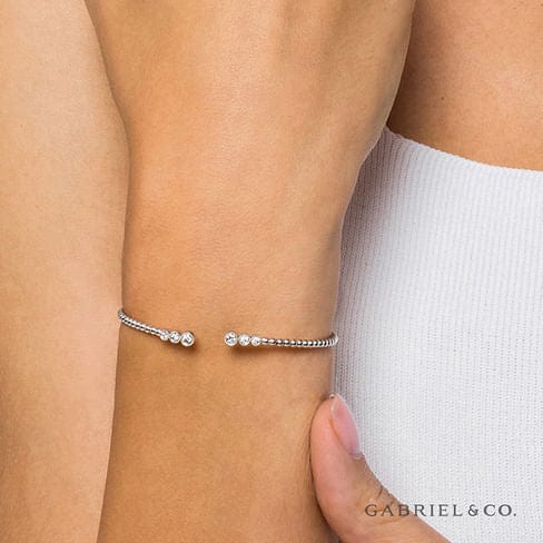 14K White Gold Bujukan Split Cuff Bracelet with Diamonds - BG4120-62W45JJ-Gabriel & Co.-Renee Taylor Gallery