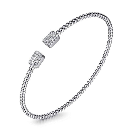 14K White Gold Bujukan Open Cuff Bracelet w/ Diamond Baguettes - BG4711-W-Gabriel & Co.-Renee Taylor Gallery