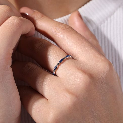 14K White Gold Cluster Sapphire and Bujukan Ball Stackable Ring - LR51704W4JSA-Gabriel & Co.-Renee Taylor Gallery