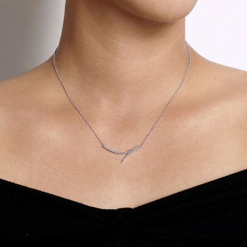 14K White Gold Curved Bypass Bar Necklace w/ Diamonds - NK5569W45JJ-Gabriel & Co.-Renee Taylor Gallery