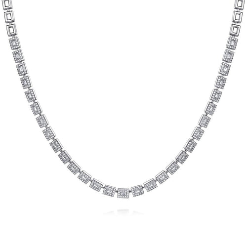 14K White Gold Baguette Halo Diamond Necklace – NK7087W44JJ-Gabriel & Co.-Renee Taylor Gallery