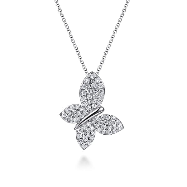 14K White Gold Diamond Butterfly Pendant Necklace - NK7934W45JJ-Gabriel & Co.-Renee Taylor Gallery