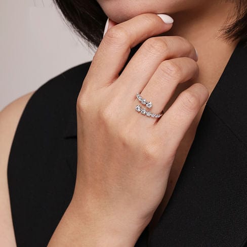14K White Gold Diamond Bypass Ring - LR52422W45JJ-Gabriel & Co.-Renee Taylor Gallery