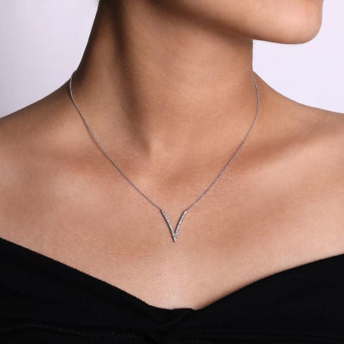 14K White Gold Diamond Chevron Necklace - NK4720W45JJ-Gabriel & Co.-Renee Taylor Gallery