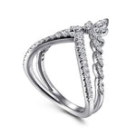 14K White Gold Two Row Bursting Diamond Chevron Ring - LR51656W45JJ-Gabriel & Co.-Renee Taylor Gallery